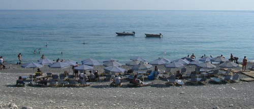 Agia Roumelli beach with its black 'sand'.