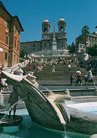 The Spanish Steps in Rome, with drinking fountain/water feature in the foreground