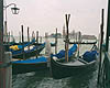Gondolas parked up in Venice