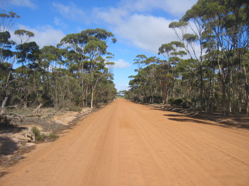 Driving along dirt track in Hyden, Western Australia