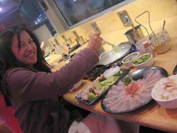 Manda eating Shabu Shabu