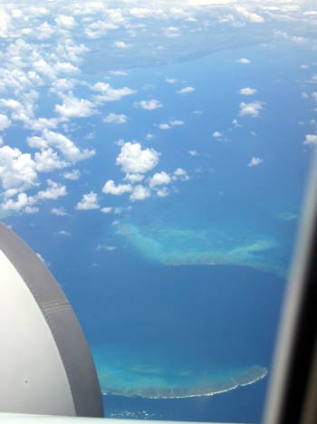 Flying over the Great Barrier Reef