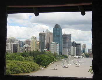 Brisbane CBD as viewed from inside the rotunda at Kangaroo Point.