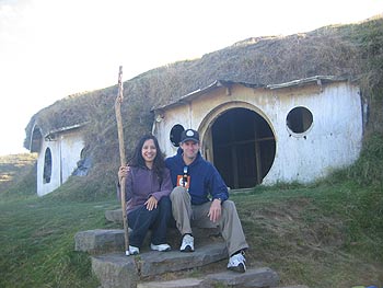 Ian and Manda in front of Bag End, home of Bilbo and Frodo.