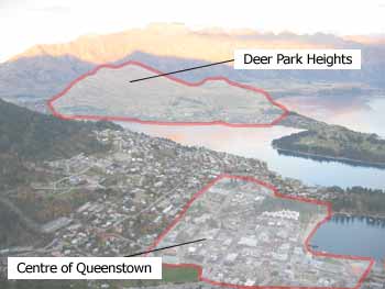 Location of Deer Park Heights in relation to Queenstown.