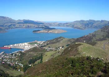 Lyttelton Harbour and Quail Island, as viewed from the top of Port Hills.
