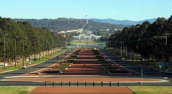 The view  of parliament from the Australian War Memorial.