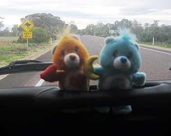 Care Bears on the dashboard.