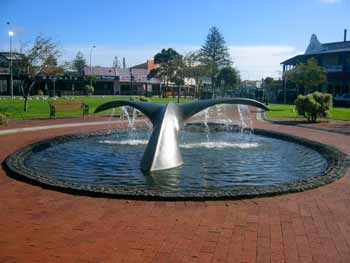 Whale-shaped fountain in Victor Harbor.