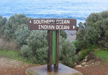 Sign pointing to Southern and Indian Oceans.