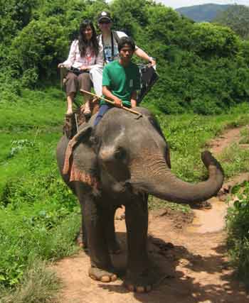 Manda and Ian on the back of an elephant