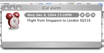 Alarm message showing flight home next week