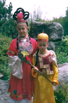 Daisy and Toby dress up as a Chinese princess and emperor