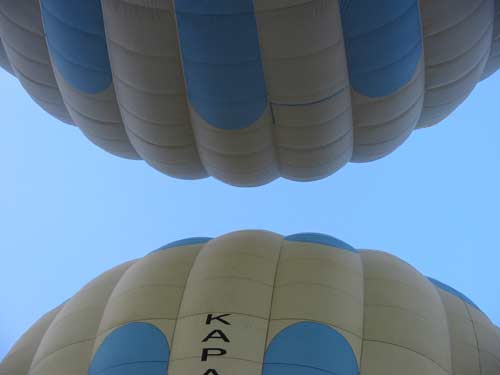 Looking up at the balloons, just prior to lift-off