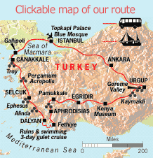 Map of turkey showing our route